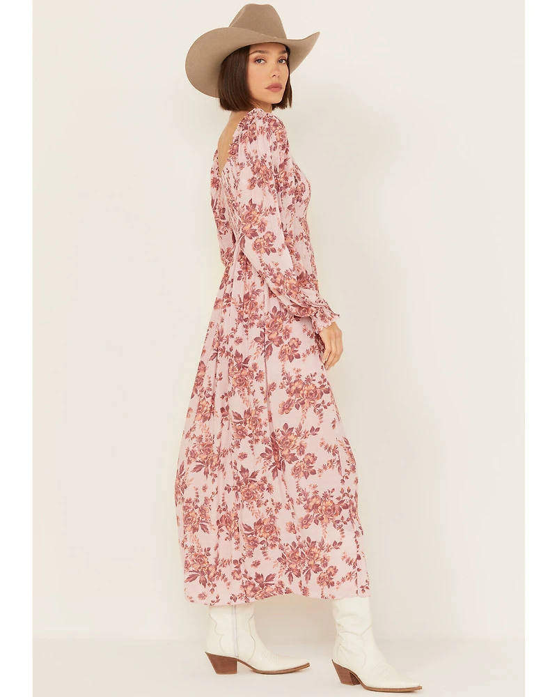 Free People Women's Jaymes Floral Print Long Sleeve Midi Dress
