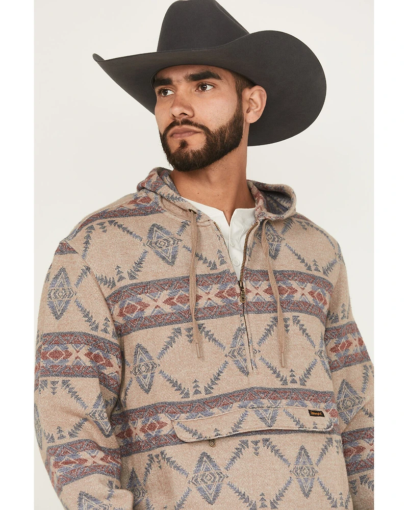 Wrangler Men's Southwestern Print 1/4 Zip Hooded Pullover