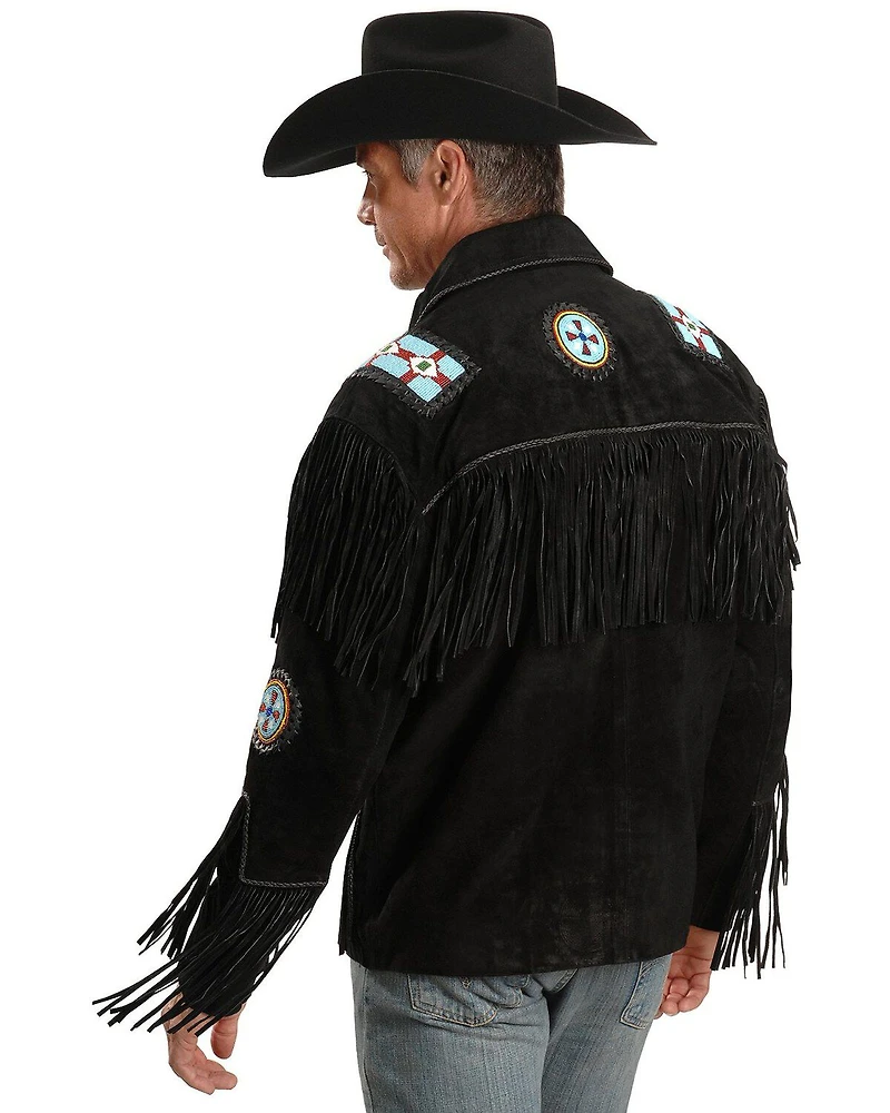 Liberty Wear Eagle Bead Fringed Suede Leather Jacket - Big & Tall