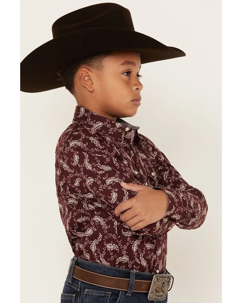 Cody James Boys' Paisley Print Long Sleeve Snap Western Shirt