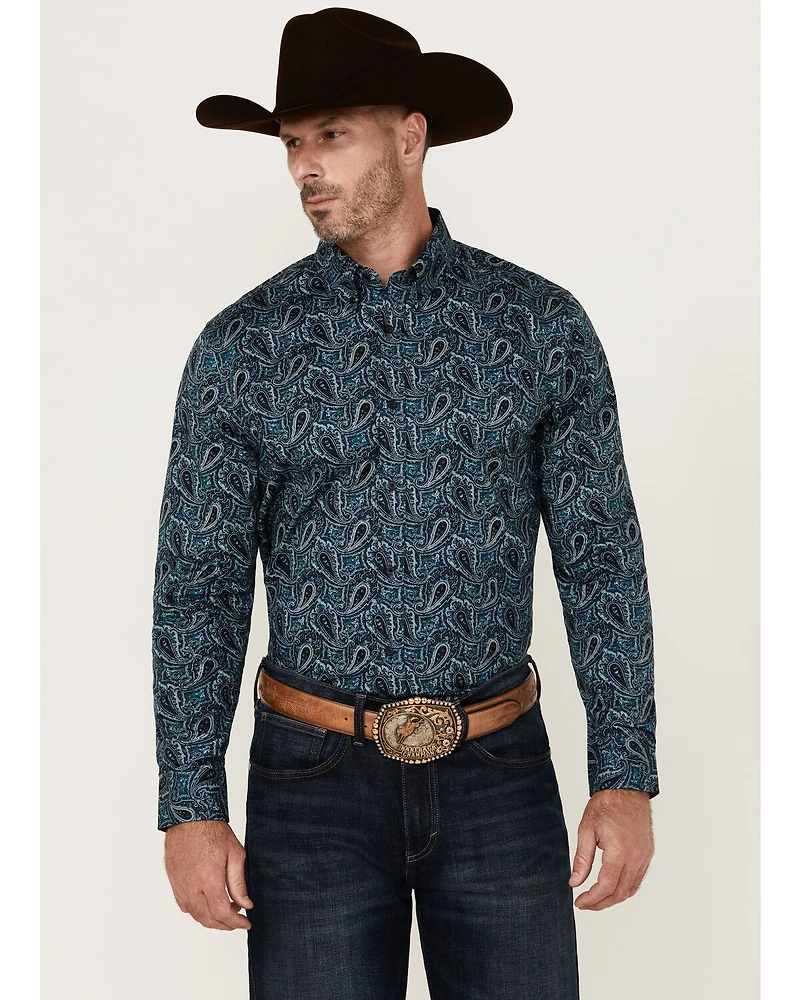 Cody James Men's Lasso Paisley Print Long Sleeve Button-Down Stretch Western Shirt - Big