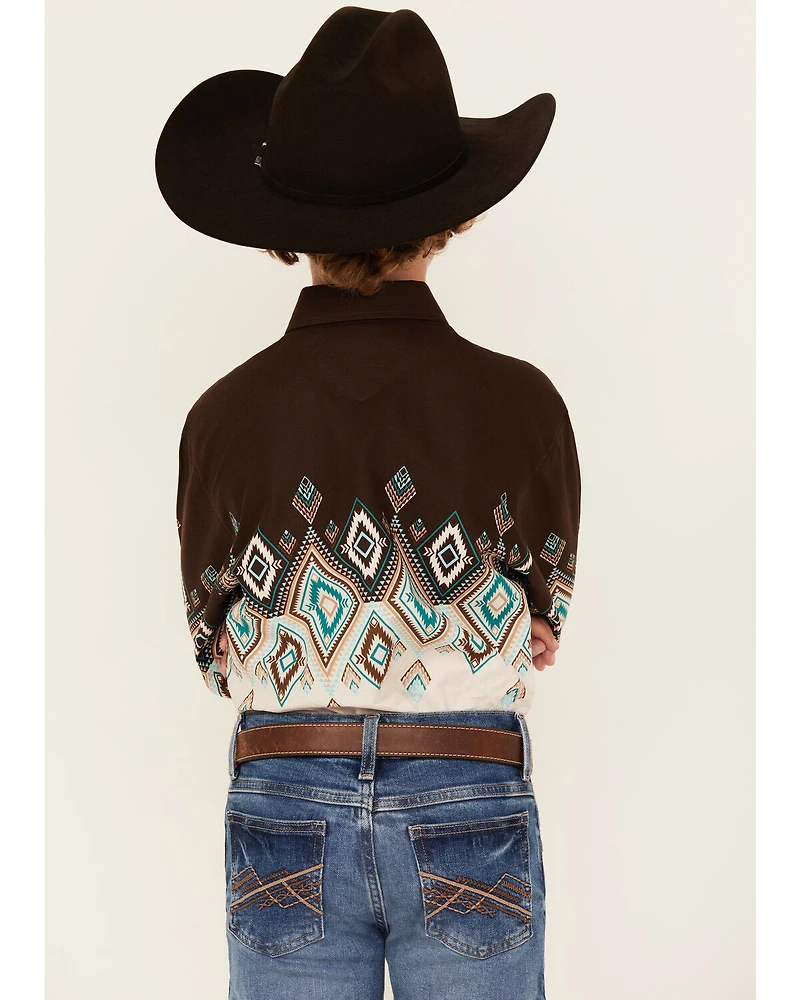 Panhandle Boys' Southwestern Print Border Long Sleeve Snap Western Shirt