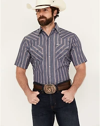 Ely Walker Men's Dobby Striped Print Short Sleeve Snap Western Shirt