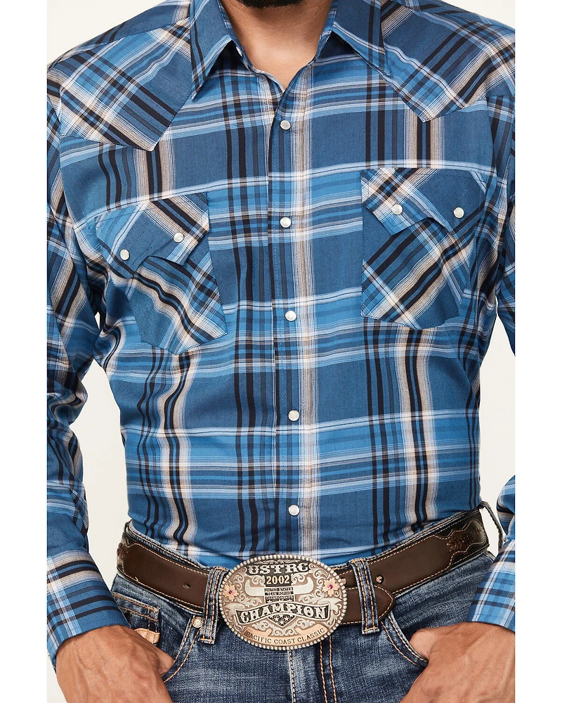 Ely Walker Men's Plaid Print Long Sleeve Snap Western Shirt
