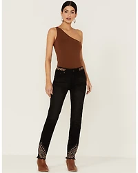 Grace LA Women's Embroidered Cheetah Print Black Skinny Jeans