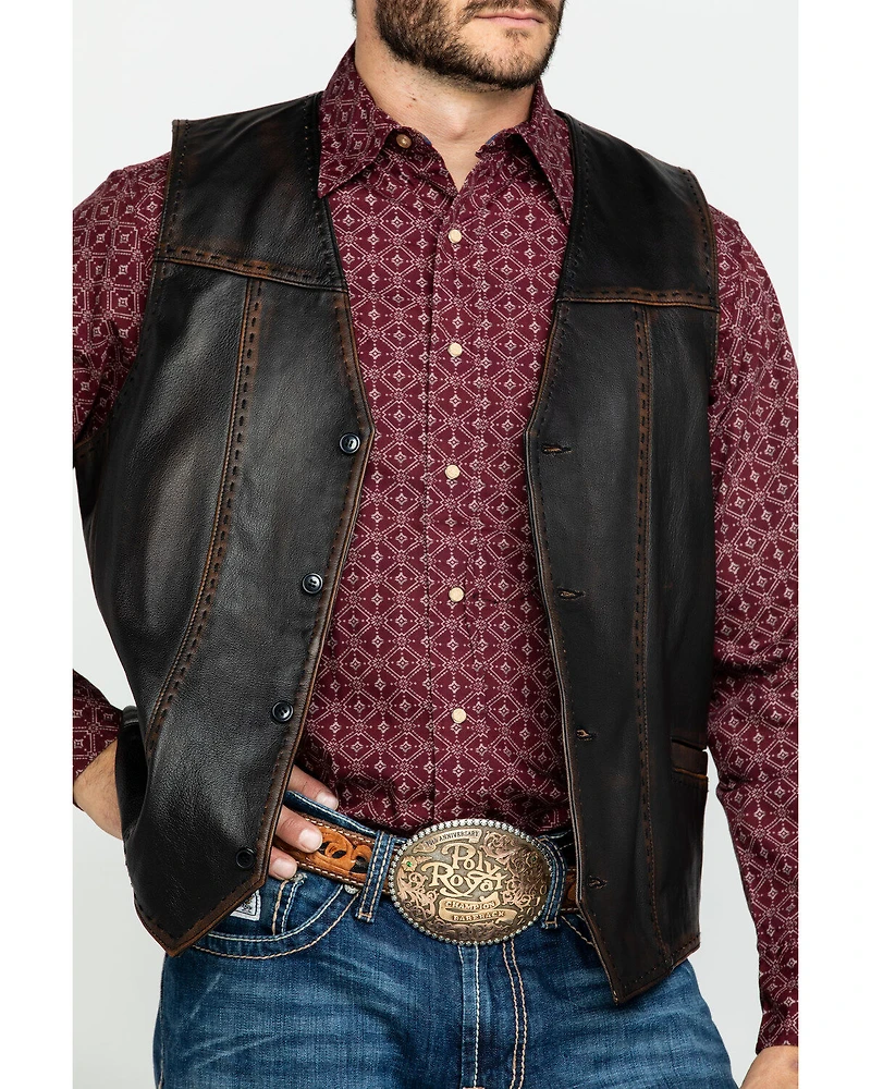 Scully Leatherwear Men's Leather Buck Stitch Vest