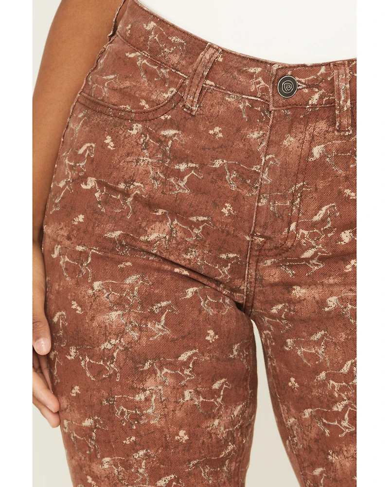 Rock & Roll Denim Women's Horse Print High Rise Bargain Bootcut Stretch Jeans