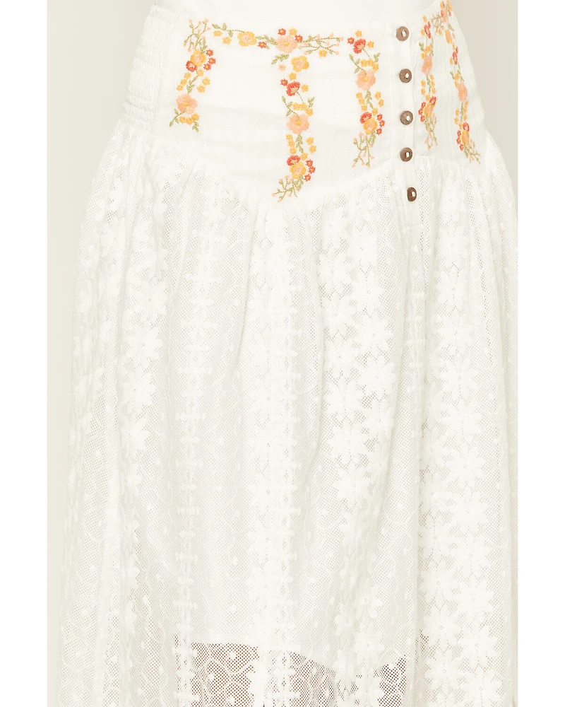 Miss Me Women's Lace Floral Embroidered Button-Front Midi Skirt