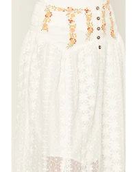 Miss Me Women's Lace Floral Embroidered Button-Front Midi Skirt