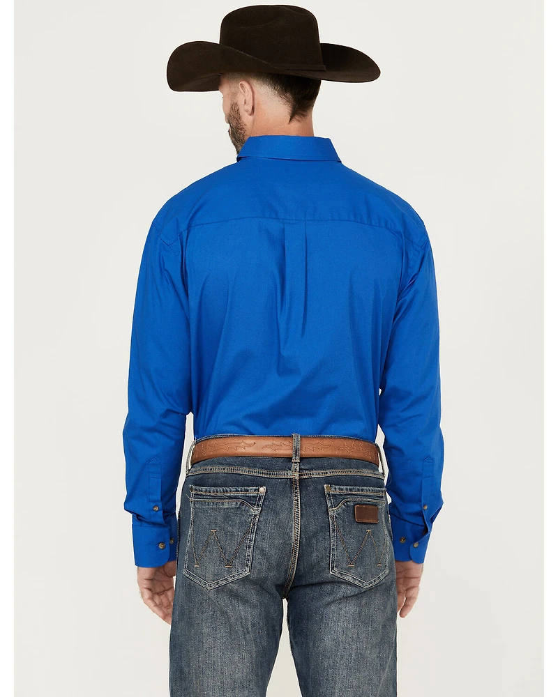 George Strait by Wrangler Men's Solid Long Sleeve Button-Down Stretch Western Shirt