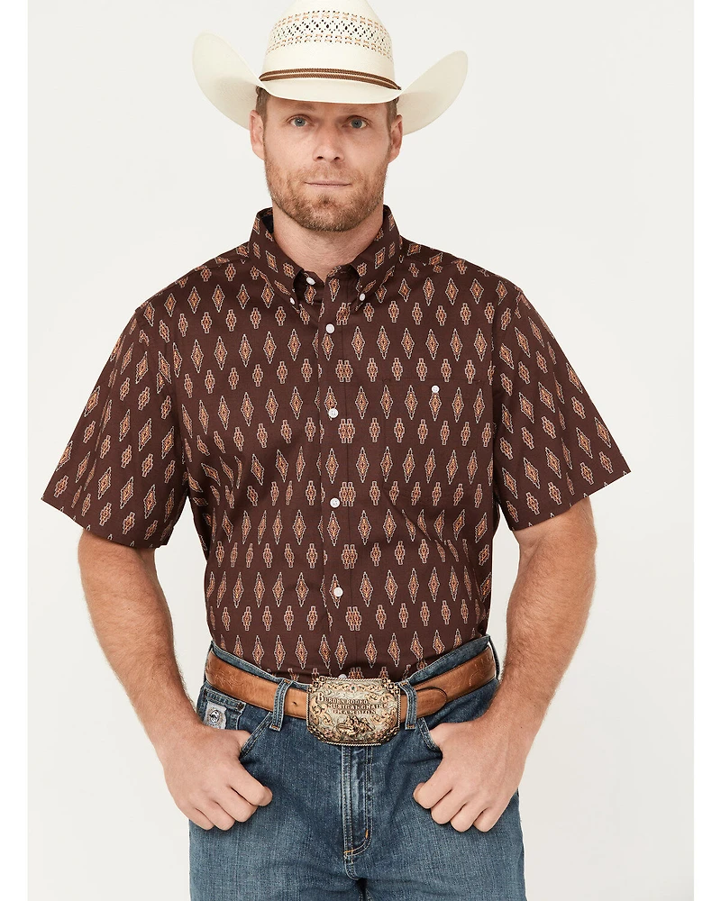 RANK 45® Men's Cash Geo Print Short Sleeve Button-Down Stretch Western Shirt