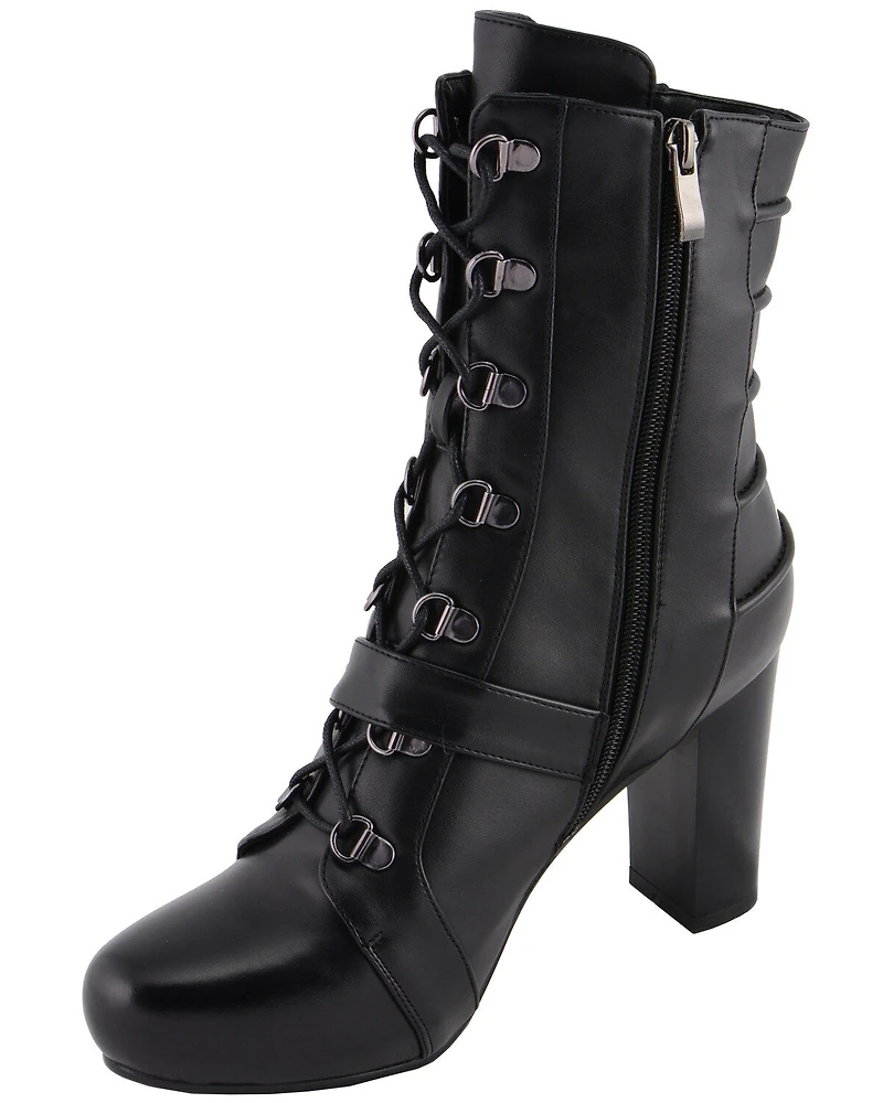 Milwaukee Leather Women's Block Heel Lace Front Boots - Round Toe