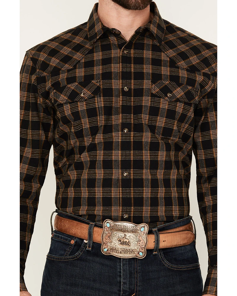 Blue Ranchwear Men's Cedar Plaid Print Long Sleeve Snap Western Shirt