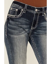 Grace LA Women's Medium Wash Wing Embroidered Mid Rise Bootcut Stretch Denim Jeans