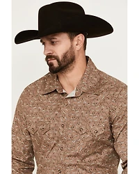 Rock & Roll Denim Men's Longhorn Print Long Sleeve Pearl Snap Stretch Western Shirt