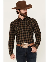 Blue Ranchwear Men's Cedar Plaid Print Long Sleeve Snap Western Shirt