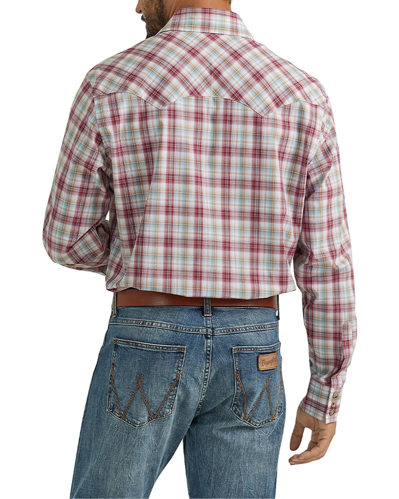 Wrangler Retro Men's Plaid Print Long Sleeve Snap Western Shirt