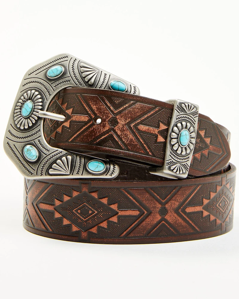 Shyanne Women's Stone Buckle Southwestern Print Embossed Belt