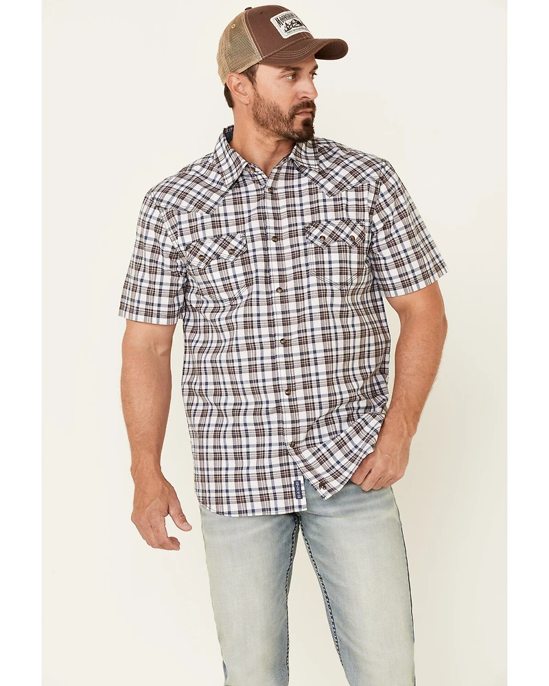 Moonshine Spirit Men's Fence Post Plaid Short Sleeve Snap Western Shirt