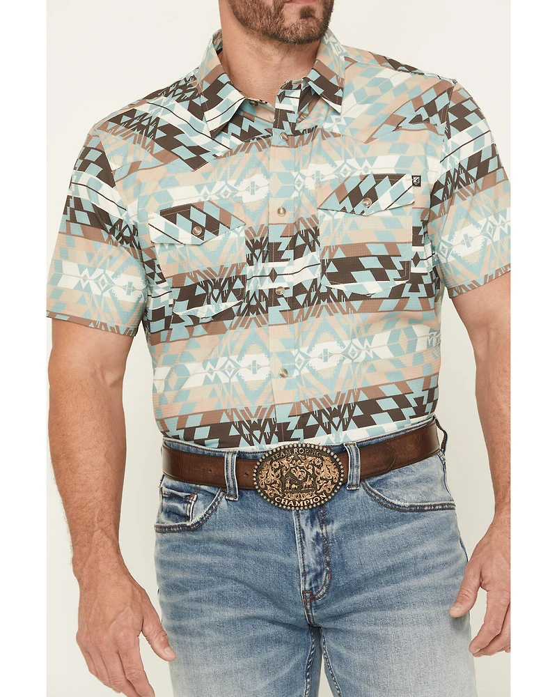 RANK 45® Men's Eagle Pass Southwestern Print Short Sleeve Snap Performance Western Shirt