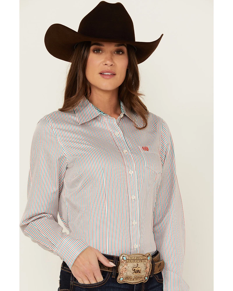 Cinch Women's Striped Long Sleeve Button-Down Western Shirt