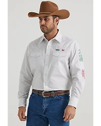 Wrangler Men's Mexico Logo Geo Print Long Sleeve Snap Western Shirt - Tall
