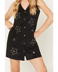 Rock & Roll Denim Women's Faux Suede Embellished Sleeveless Snap Mini Dress