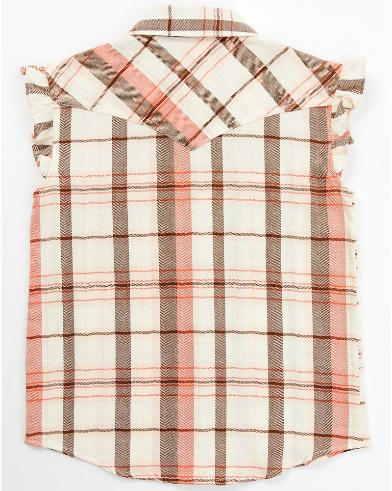 Shyanne Toddler Girls' Plaid Print Ruffle Sleeve Western Pearl Snap Shirt
