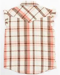 Shyanne Toddler Girls' Plaid Print Ruffle Sleeve Western Pearl Snap Shirt