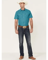 Cody James Men's Field Day Chambray Geo Print Short Sleeve Snap Western Shirt