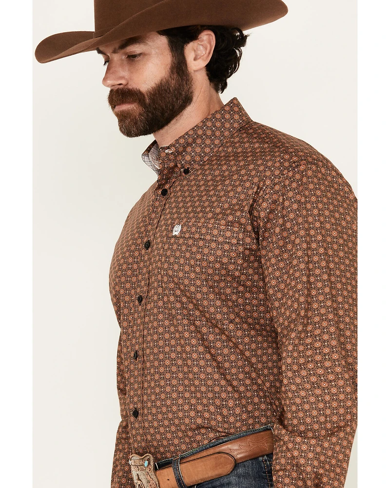 Cinch Men's Floral Geo Print Long Sleeve Button-Down Stretch Western Shirt