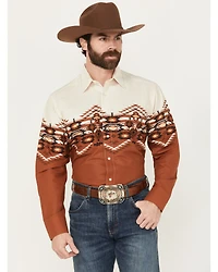 Panhandle Men's Southwestern Border Print Long Sleeve Snap Western Shirt