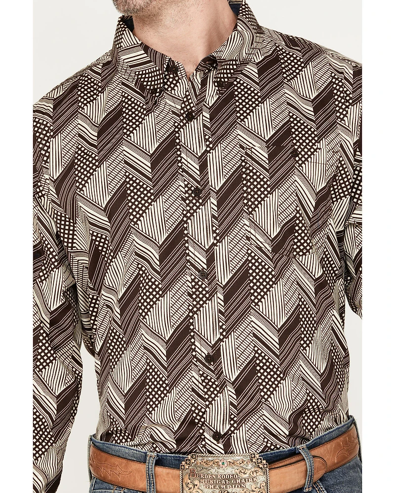 RANK 45® Men's Altonwon Striped Geo Print Long Sleeve Button-Down Western Shirt