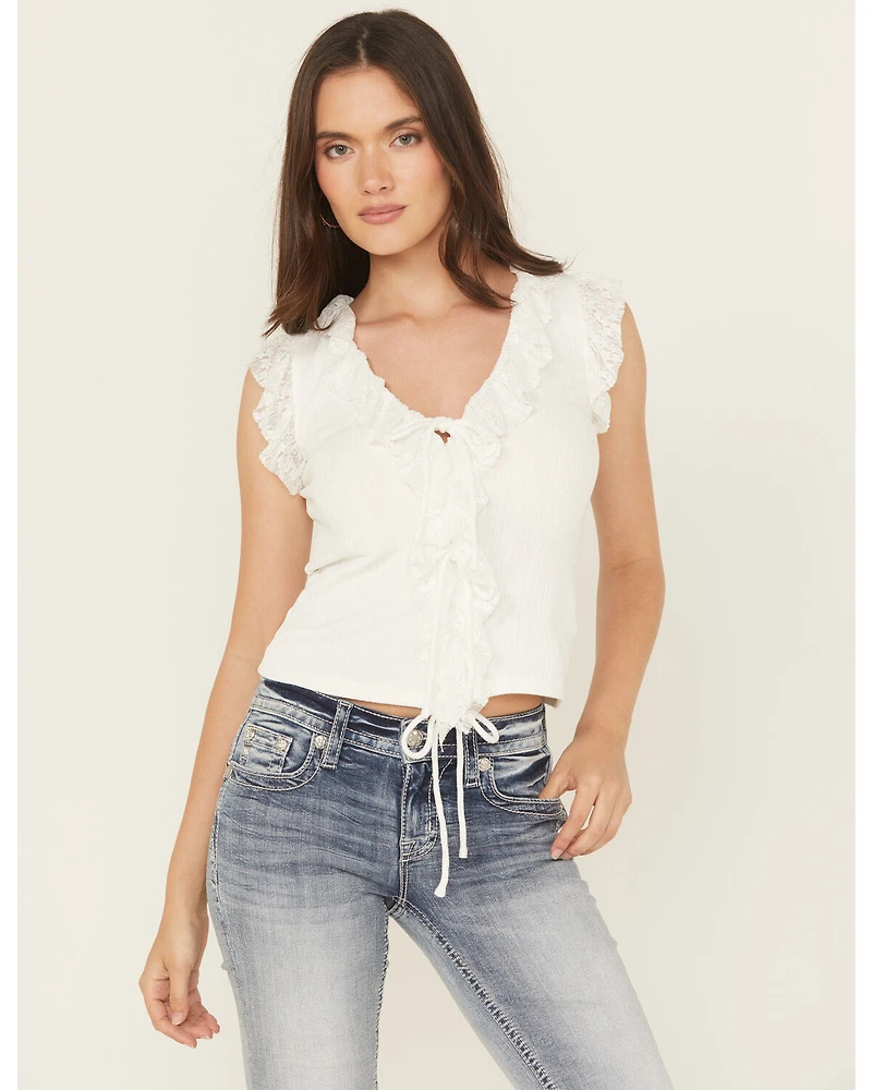 Miss Me Women's Ruffle Sleeveless Tie-Front Tank Top