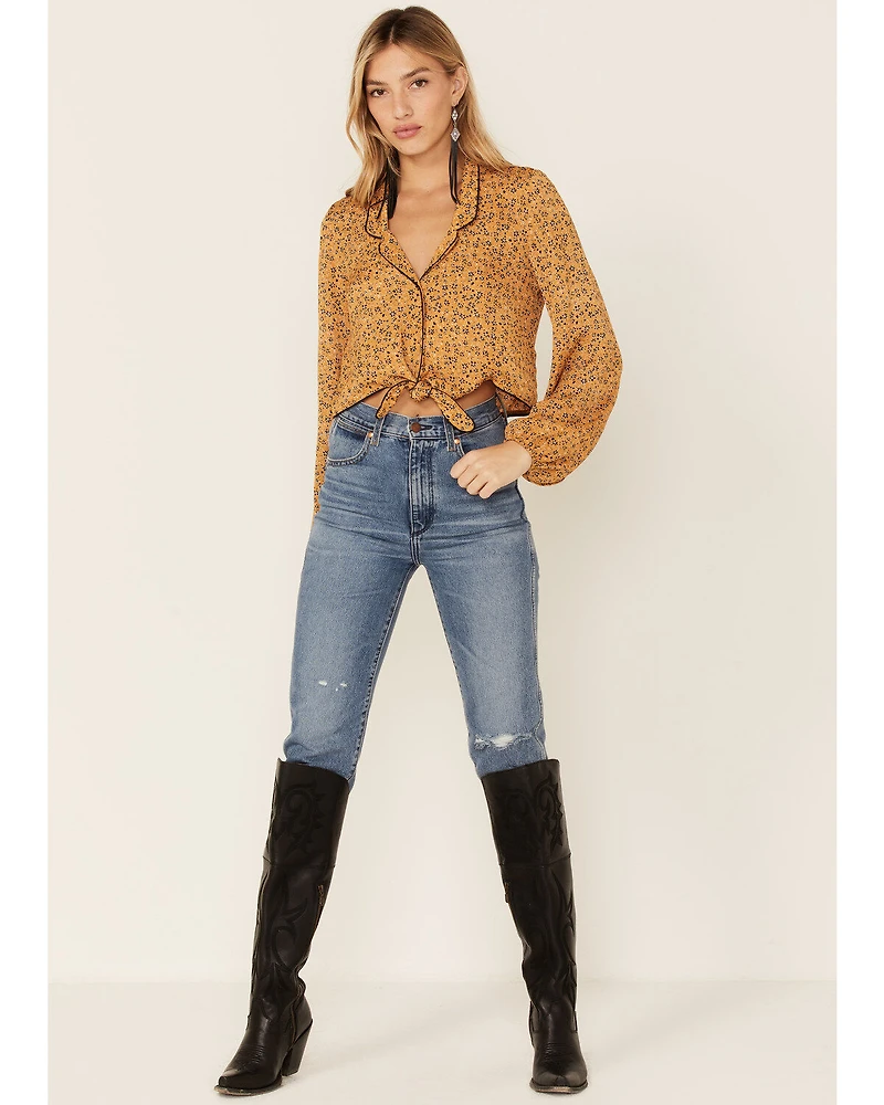 Wild Moss Women's Ditsy Tie Front Blouse