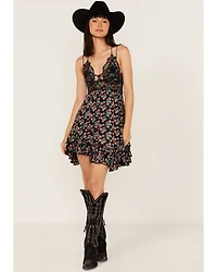 Free People Women's Adella Floral Print Sleeveless Slip Mini Dress