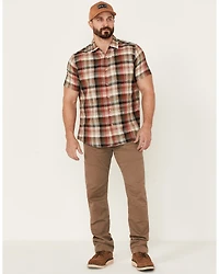 North River Men's Earth Crosshatch Large Plaid Short Sleeve Button Down Western Shirt