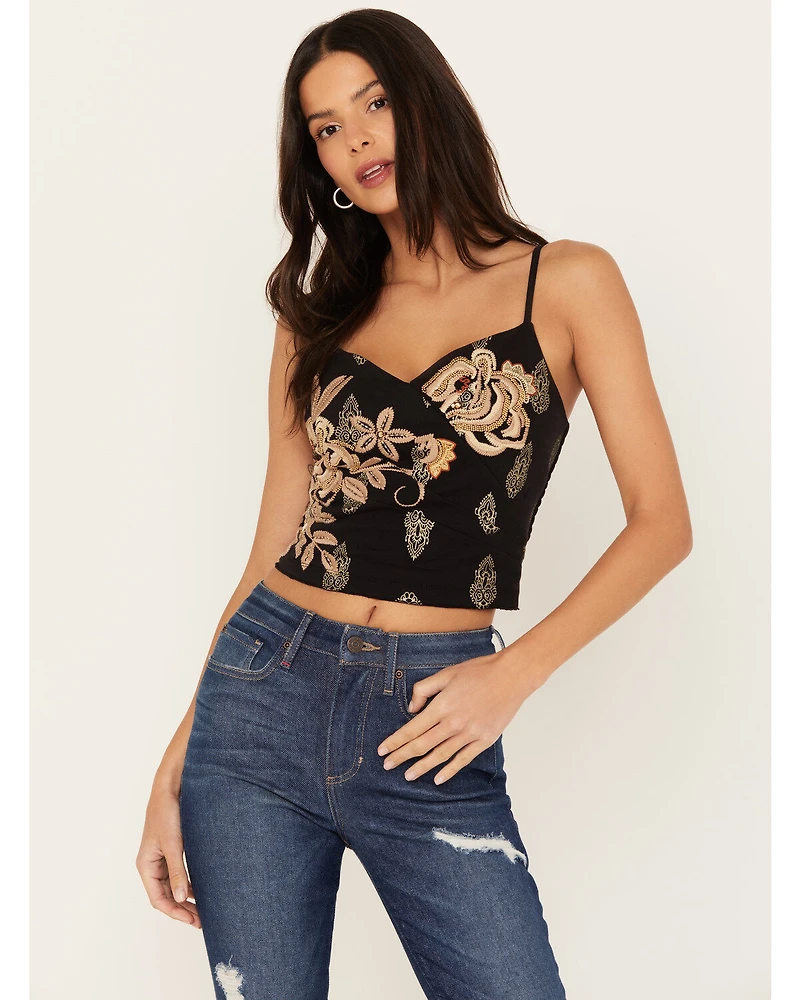 Idyllwind Women's Jessamine Embroidered Smocked Back Crop Top