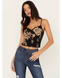 Idyllwind Women's Jessamine Embroidered Smocked Back Crop Top
