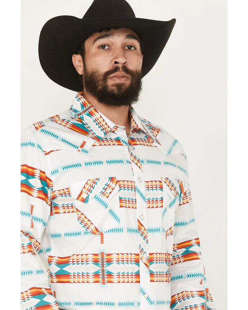 Rock & Roll Denim Men's Southwestern Print Long Sleeve Snap Stretch Western Shirt