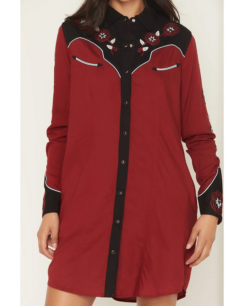 Panhandle Slim Women's Boot Barn Exclusive Long Sleeve Retro Embroidered Challis Mini Dress