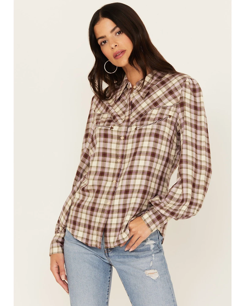 Shyanne Women's Plaid Print Long Sleeve Button-Down Western Shirt