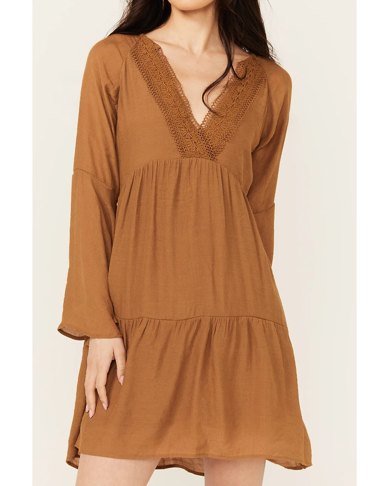 Wishlist Women's Lace Trim Long Sleeve Mini Dress