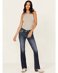 Miss Me Women's Dark Wash Mid Rise 32" Bootcut Stretch Denim Jeans