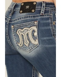Miss Me Women's Medium Wash Mid Rise Embroidered 32" Bootcut Stretch Denim Jeans