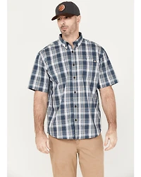 Dickies Men's Plaid Print Relaxed Fit Flex Short Sleeve Button Down Work Shirt