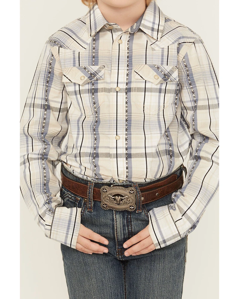 Cody James Boys' Wind Plaid Print Long Sleeve Snap Western Shirt