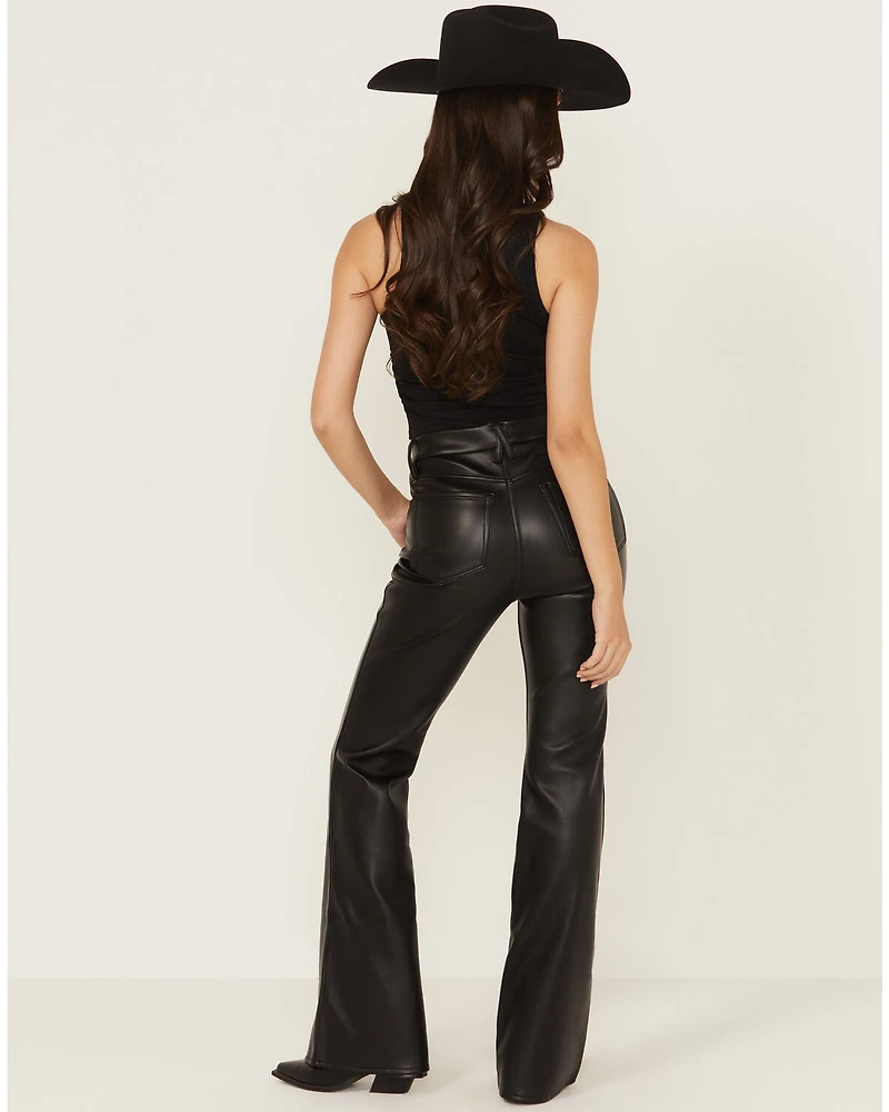 Good American Women's Legs High Rise Faux Leather Flare Pants