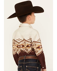 Roper Boys' Southwestern Border Print Long Sleeve Pearl Snap Western Shirt