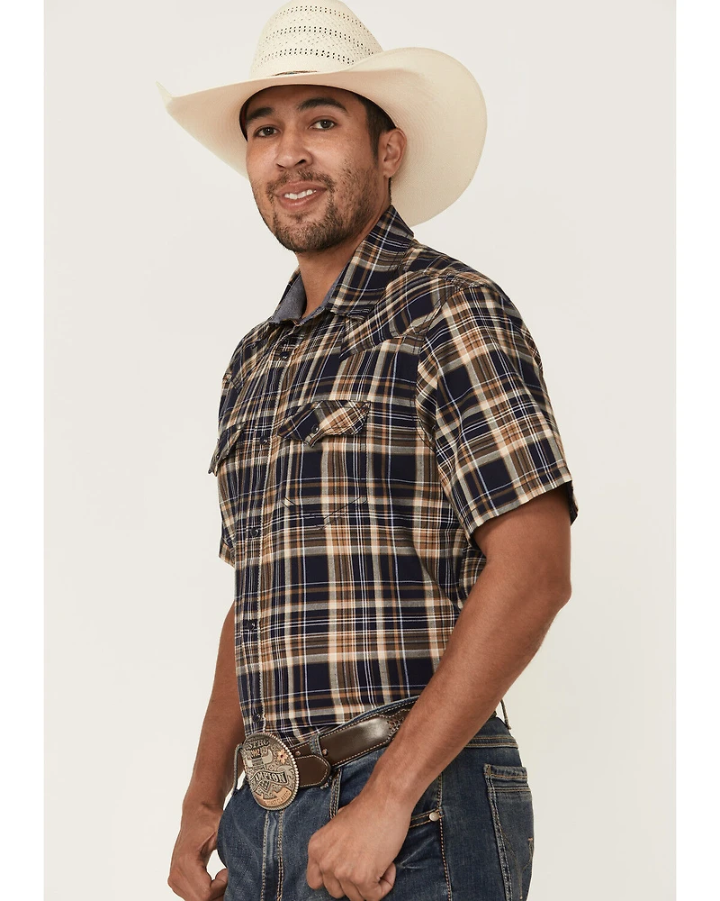 Cody James Men's Rustic Rodeo Plaid Print Short Sleeve Snap Western Shirt - Tall